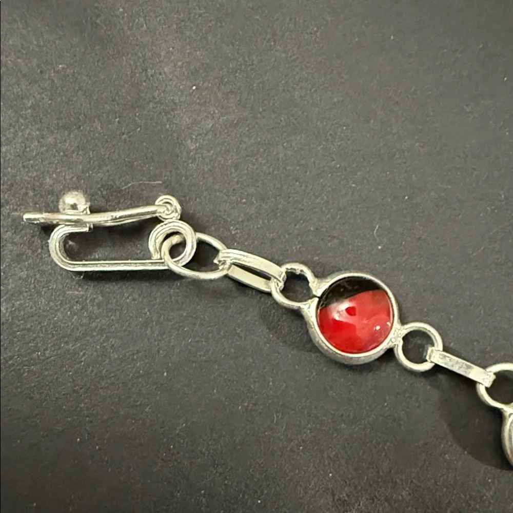 950 Sterling Silver Huayruro Seeds Peruvian Bracelet 7.5 In